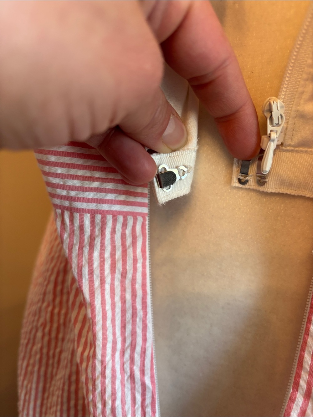 J. Crew Strapless Ruffle Hem Seersucker Midi Dress in Pink White NWT - Picture 12 of 15